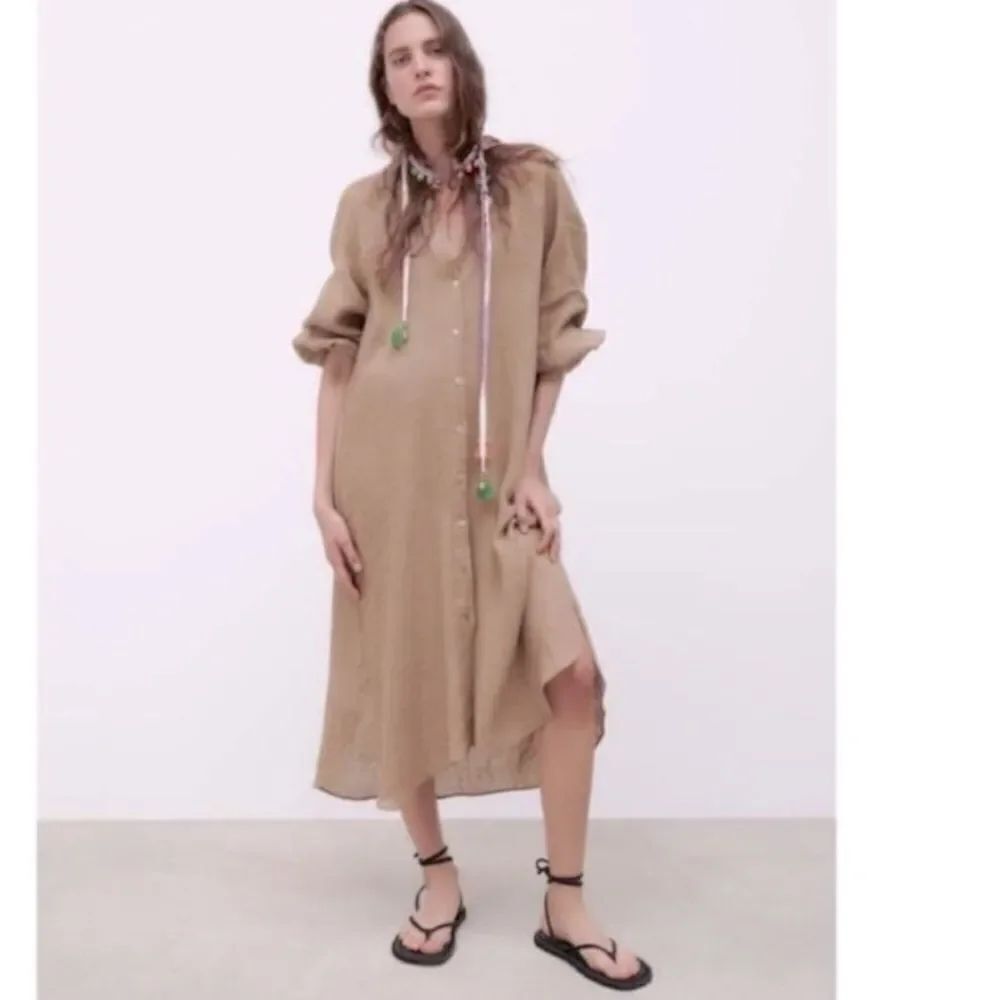 Zara Linen Button Front Midi Dress/Tunic